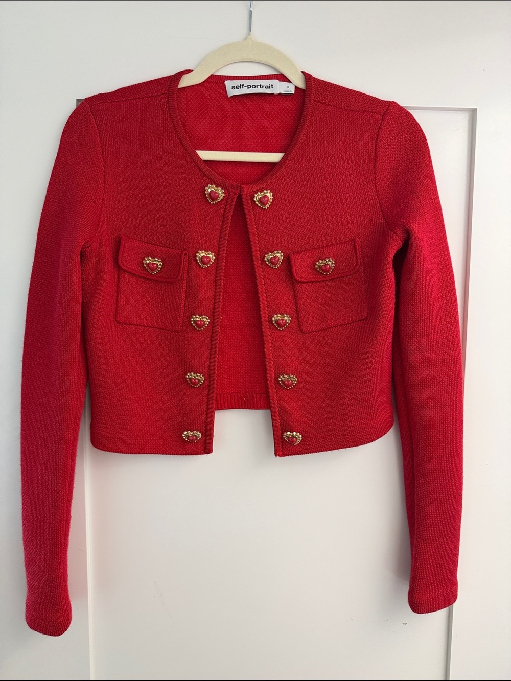 NWOT Self-Portrait Bright Red Cropped Button Jacket